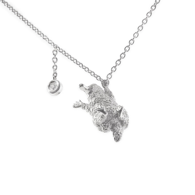 fantastic beasts niffler diamond necklace sterling silver, 14k gold, 18k gold, platinum, officially licensed harry potter jewelry, gift for potterheads
