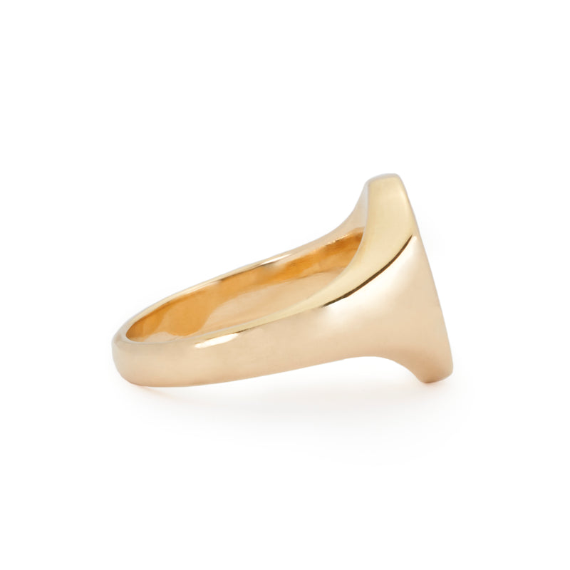 Side view of Officially licensed Harry Potter Hogwarts Crest Ring in solid 14k yellow gold on a white background. Also available in sterling silver, 14k white gold, 18k yellow gold, and platinum.